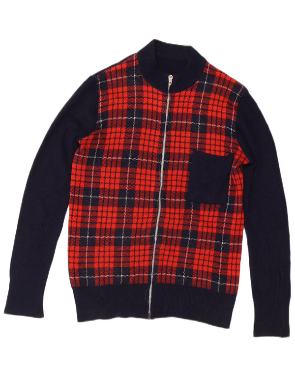 Vintage Herren Cardigan Pullover IT 54 XL Marineblau kariert
