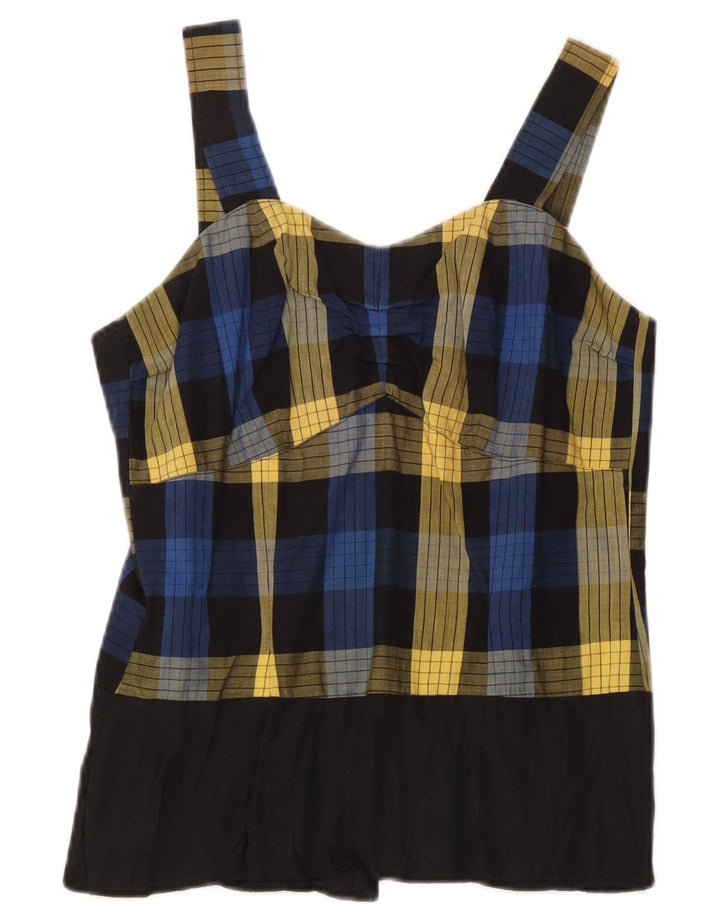 Vintage Damen Crop Ärmelloses Blusentop UK 10 Small Blue Check