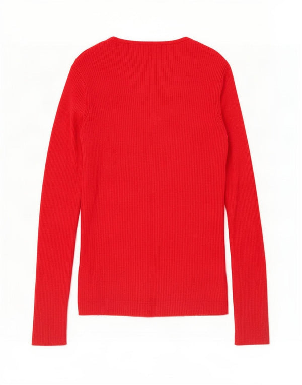 Marks & Spencer Damen-Pullover mit V-Ausschnitt, UK 8, Größe S, rote Schurwolle