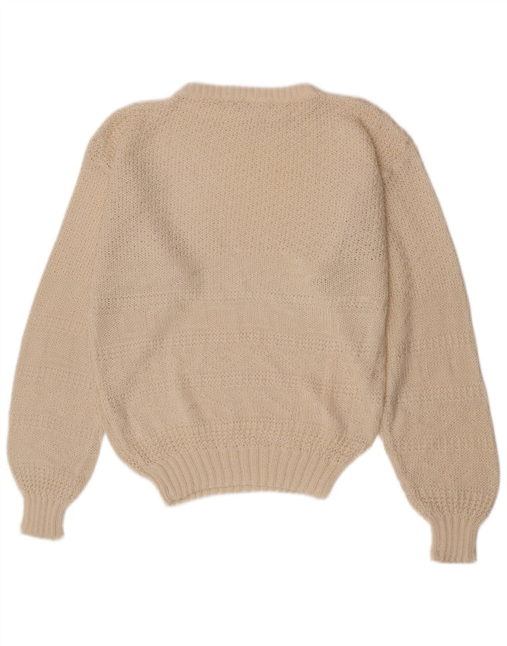 Vintage Damen Pullover mit normaler Passform und Rundhalsausschnitt, Gr. 12, mittelgrau