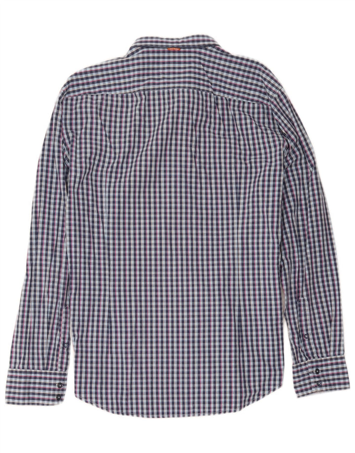 Hugo Boss Herrenhemd XL blau kariert Baumwolle