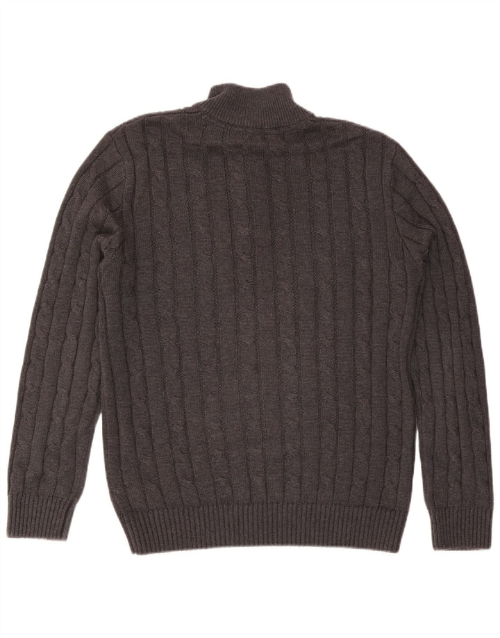 Crew Clothing Herren-Pullover mit Reißverschluss am Hals, mittelgraue Baumwolle