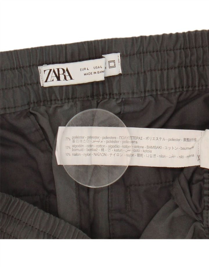Zara Herren Crop Jogger Cargohose, Größe L, W32, L24, Grau, Polyester