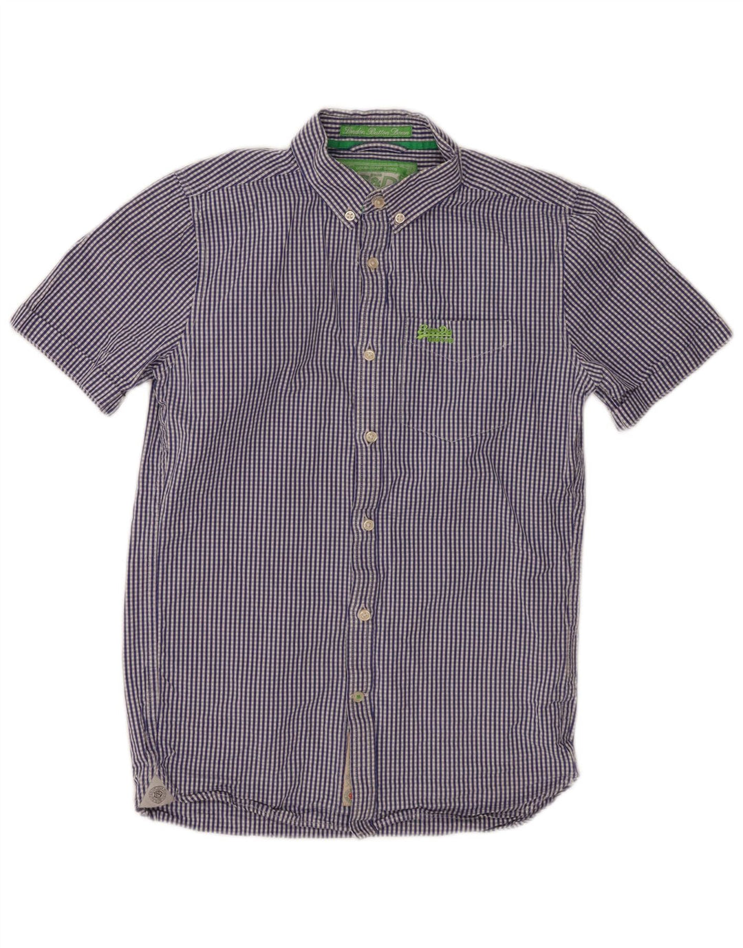 SUPERDRY Herren-Kurzarmhemd, klein, marineblau, Gingham-Baumwolle