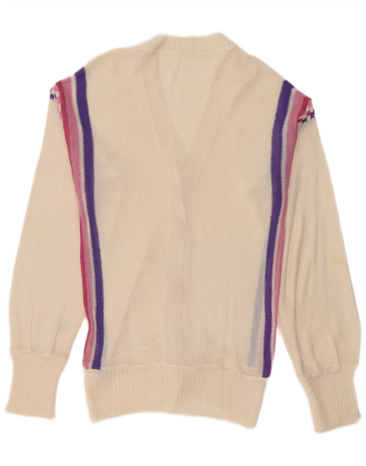 Vintage Damen Cardigan Pullover UK 12 Medium Off White gestreift
