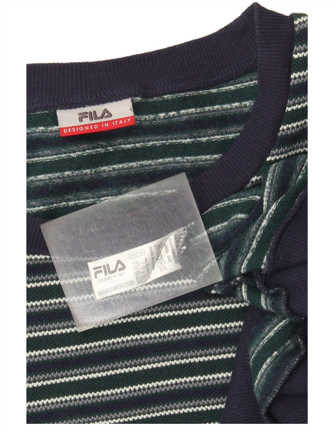Fila Herren-Pullover mit Rundhalsausschnitt, groß, marineblau, gestreift, Baumwolle