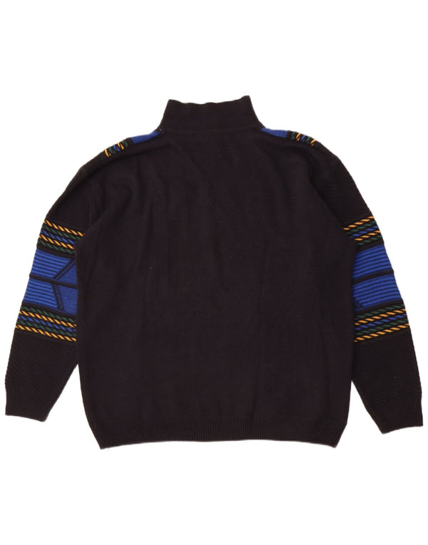 Vintage Herren Rollkragenpullover Pullover UK 50/52 3XL Schwarz Geometrisch