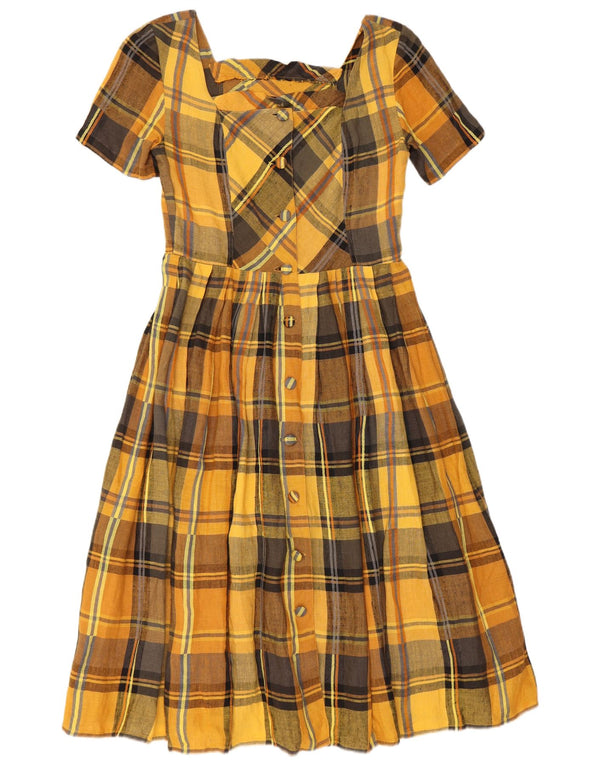 Vintage Damen Kurzarm-Hemdkleid UK 12 Mittelgelb kariert