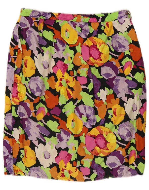 Vintage Damen gerader Rock W26 klein bunt geblümt