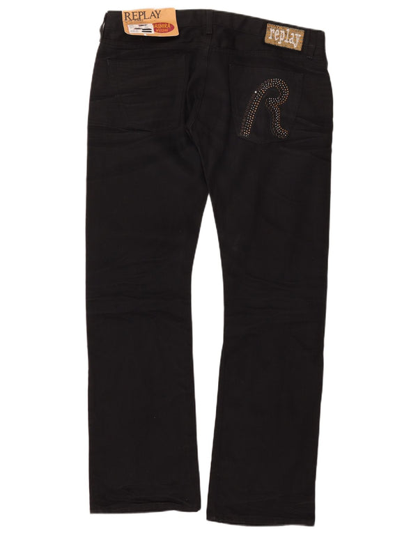 Replay Damen Straight Jeans W32 L32 Schwarze Baumwolle