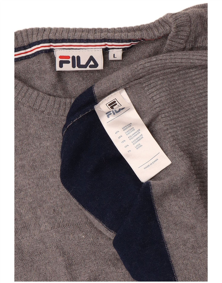Fila Damen-Pullover mit Rundhalsausschnitt, UK 16, große grau gestreifte Wolle