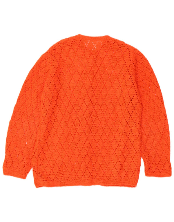 Vintage Damen Häkel-Cardigan-Pullover UK 14 Mittelorange