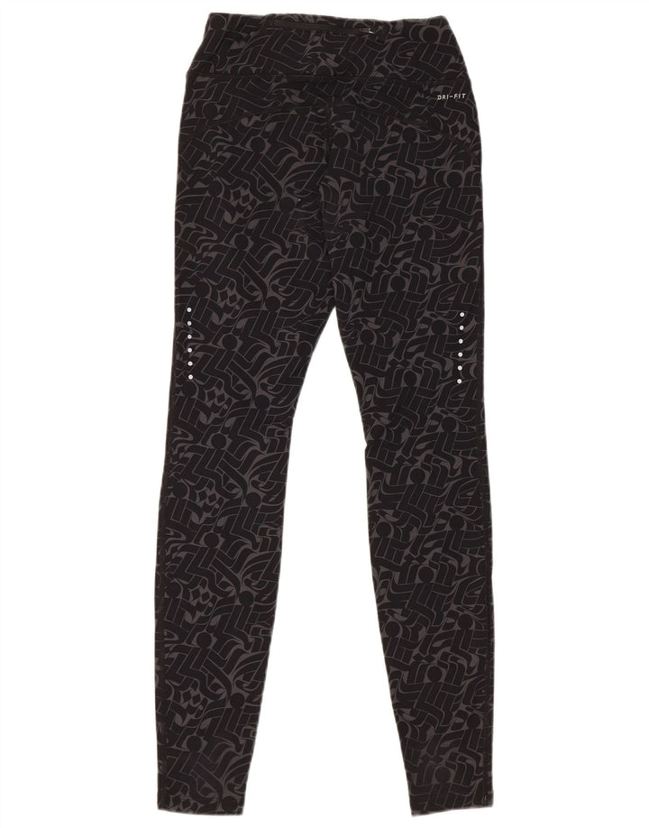 NIKE Damen Dri Fit Leggings UK 8 Kleines schwarzes geometrisches Nylon