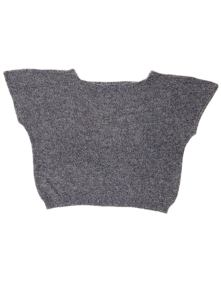 Vintage Damen übergroßes übergroßes Weste-Tanktop UK 14 Mittelblau gefleckt