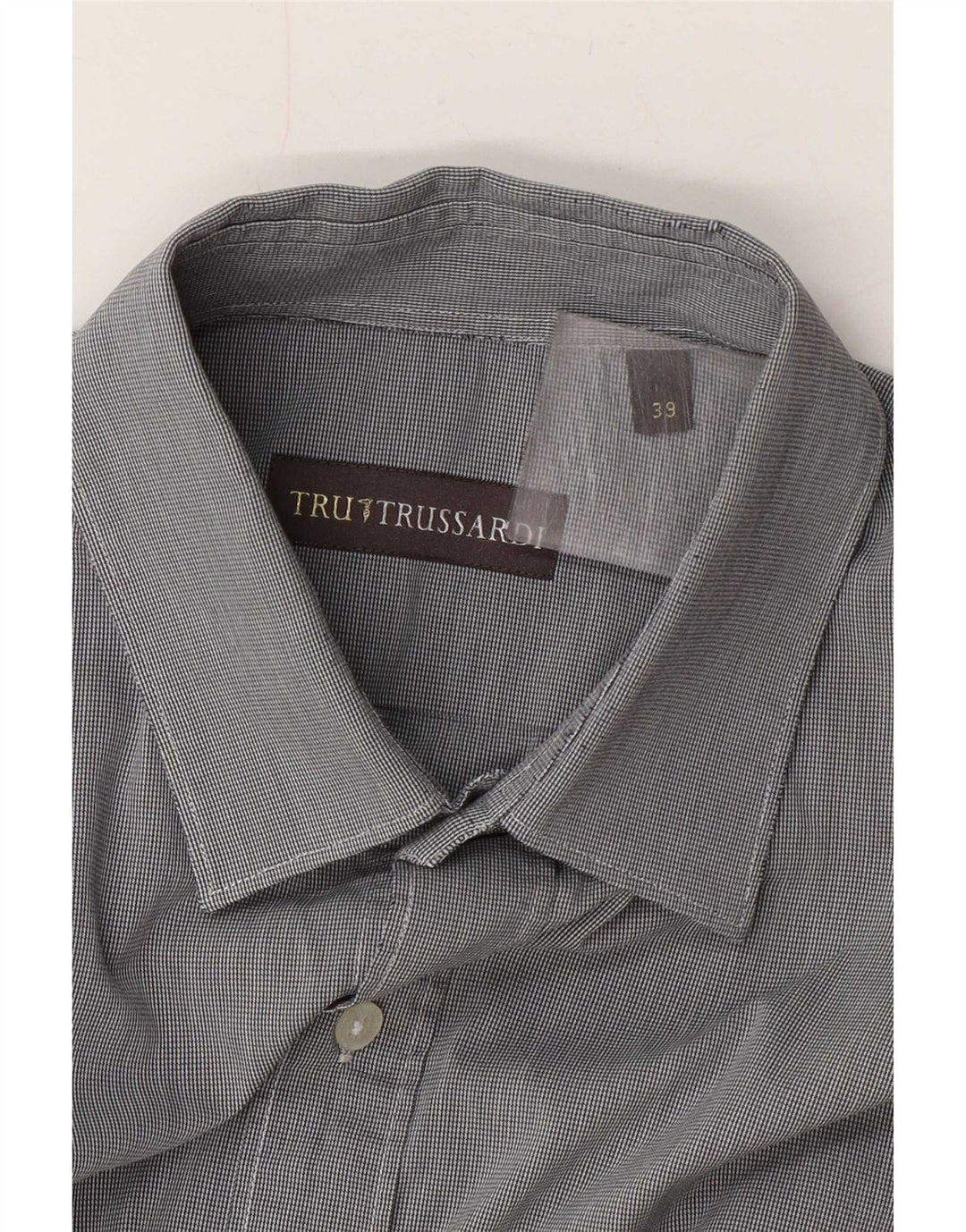 Trussardi Herrenhemd Größe 39 Mittelgraues Hahnentrittmuster