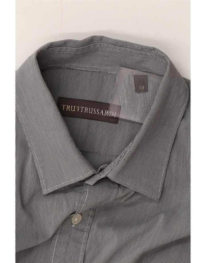 Trussardi Herrenhemd Größe 39 Mittelgraues Hahnentrittmuster