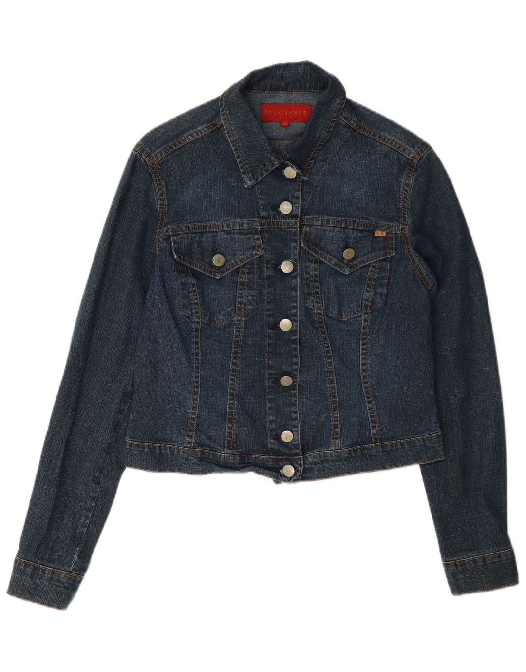 Fcuk Damen Crop Denim Jacke UK 12 Mittelblau