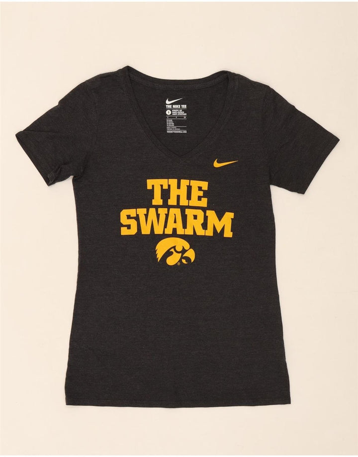 NIKE Womens The Swarm Graphic T-Shirt Top UK 10 Small Grey Polyester Vintage Nike and Second-Hand Nike from Messina Hembry 