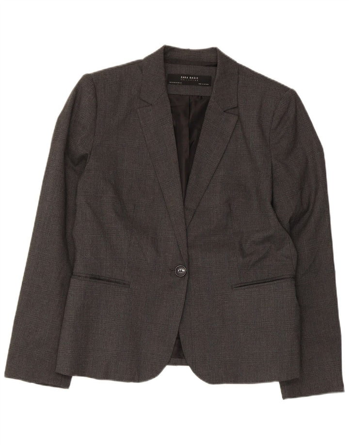 Zara Damen-Blazerjacke mit 1 Knopf, EU 42, großes grau kariertes Polyester