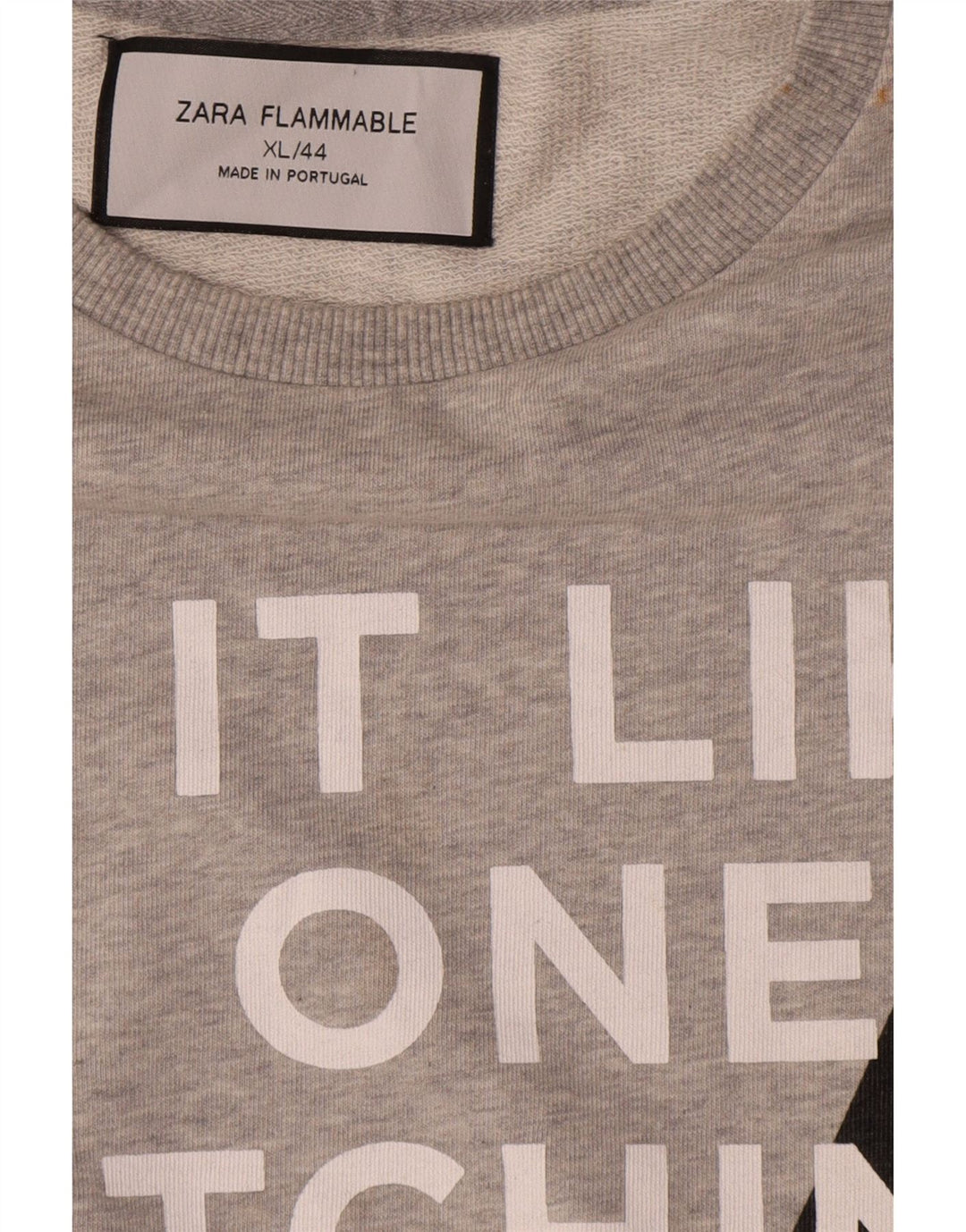 Zara Herren Grafik Sweatshirt Pullover XL Grau Baumwolle