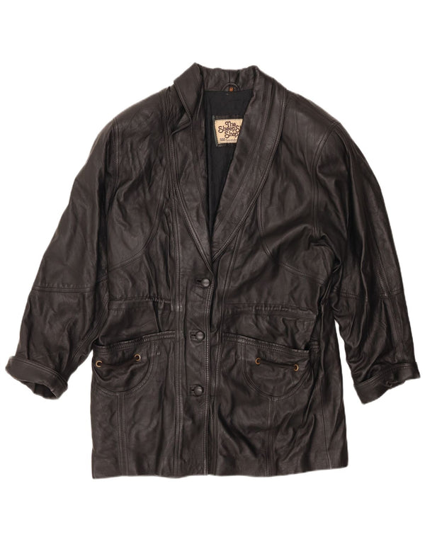 Vintage Damen Ledermantel EU 44 XL Schwarzes Leder