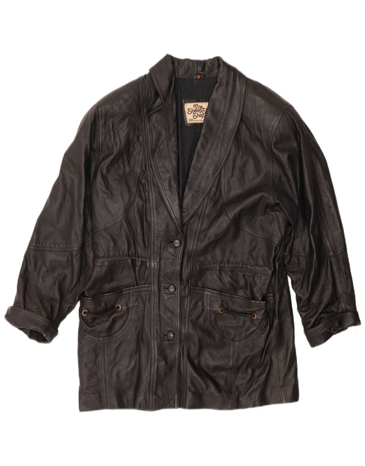 Vintage Damen Ledermantel EU 44 XL Schwarzes Leder