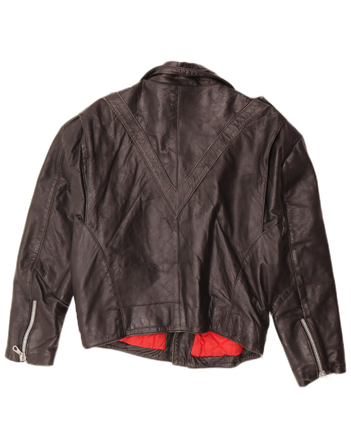 Vintage Damen Leder Bikerjacke UK 16 Großes schwarzes Leder