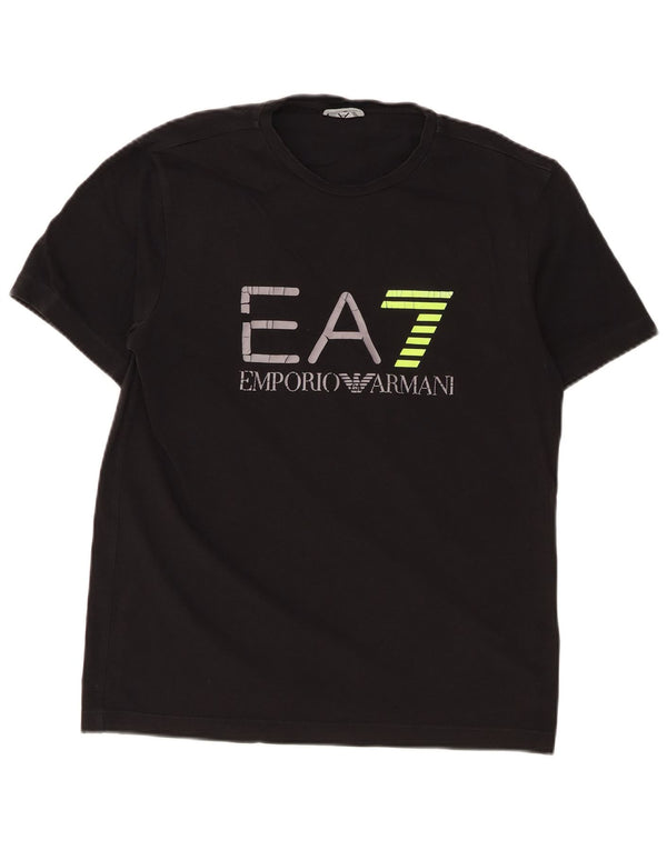 Emporio Armani Herren Grafik-T-Shirt-Oberteil aus mittelschwarzer Baumwolle