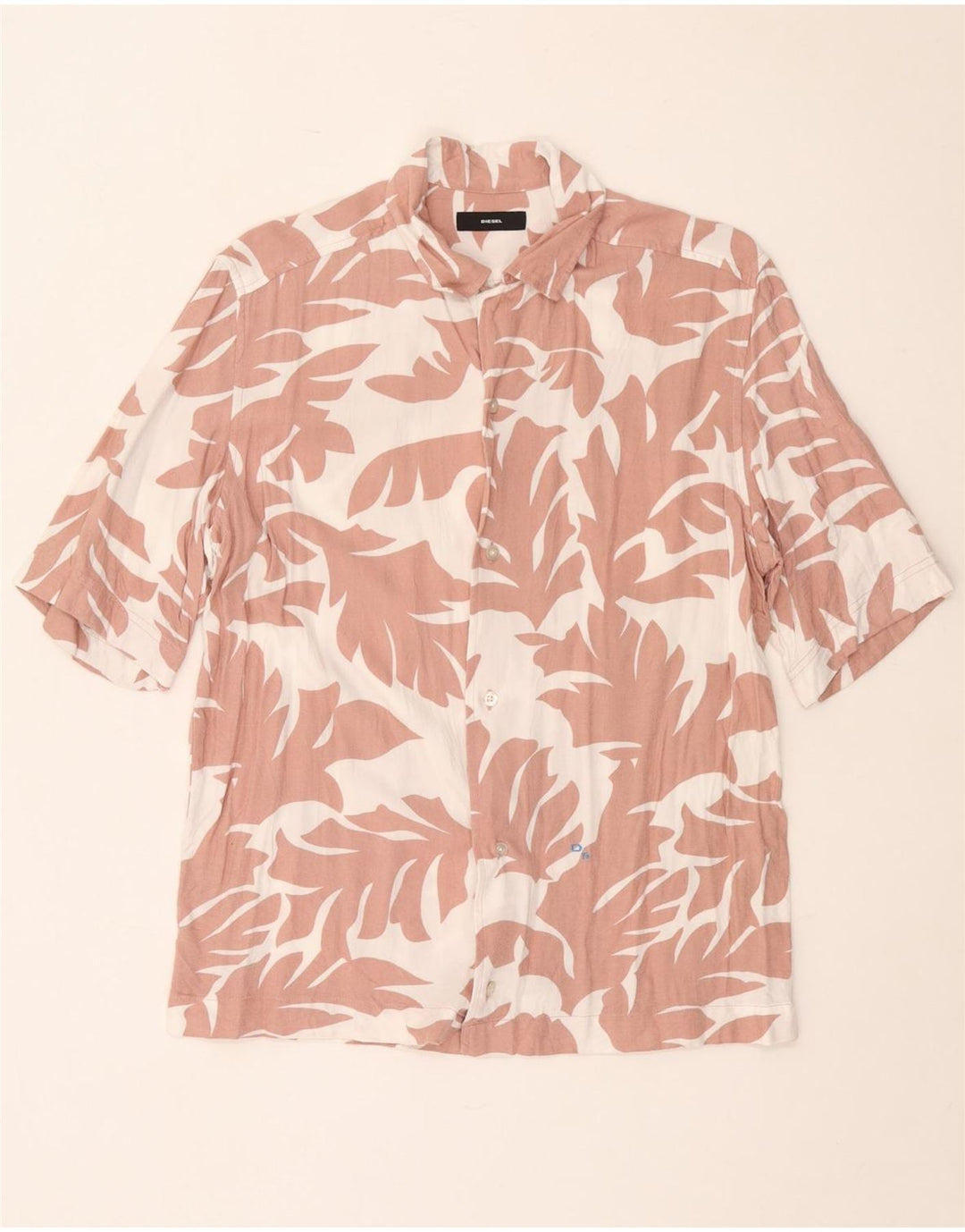Diesel Herren-Kurzarmhemd, groß, aus Viskose mit Blumenmuster, Weiß