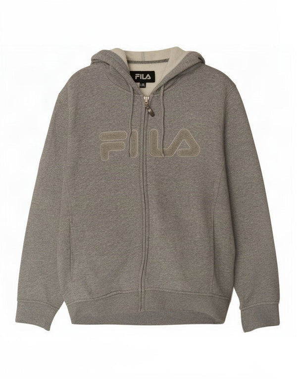 Fila Womens Graphic Zip Hoodie Pullover UK 16 Große graue Baumwolle