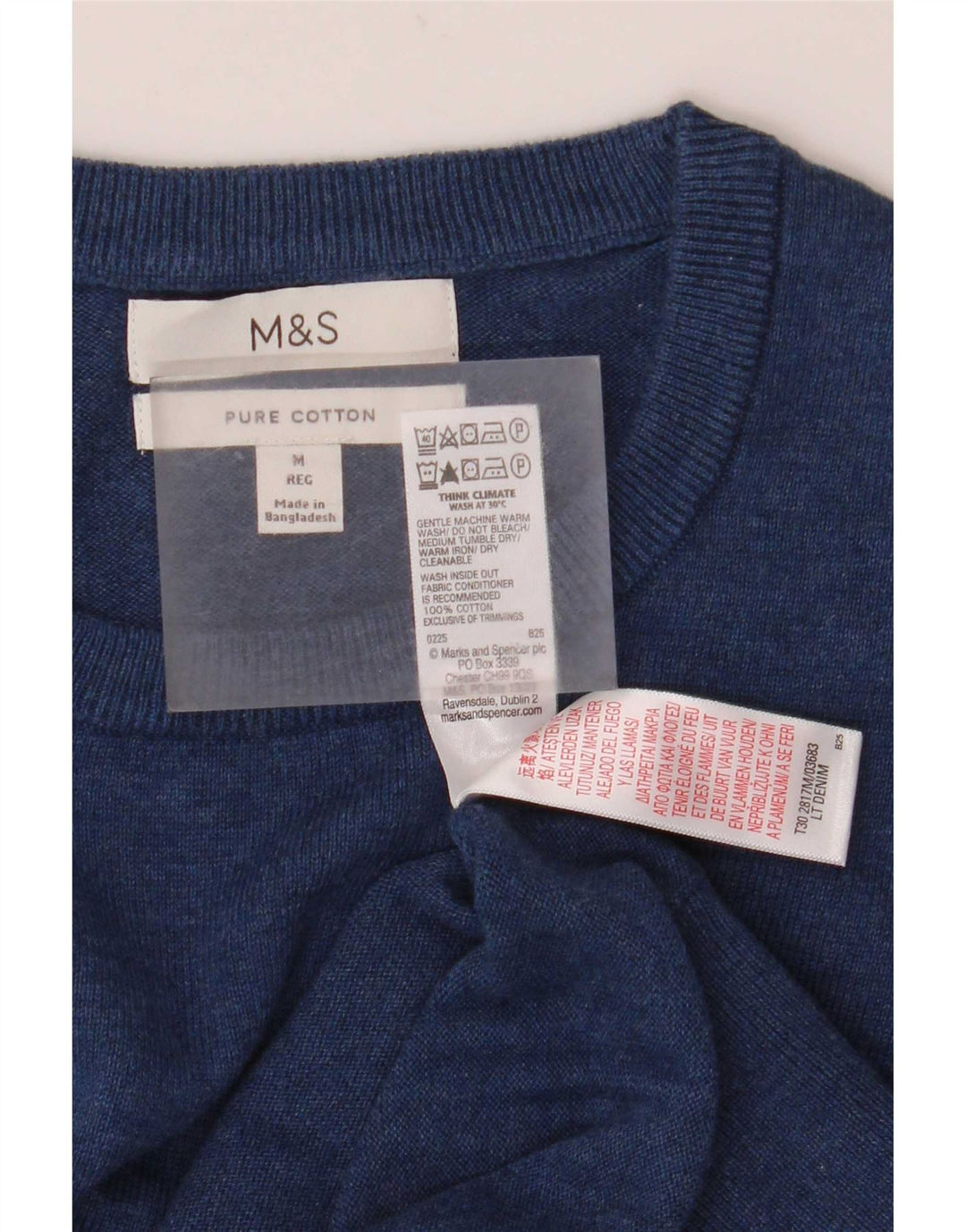 Marks & Spencer Herren-Pullover mit Rundhalsausschnitt, mittelmarineblaue Baumwolle