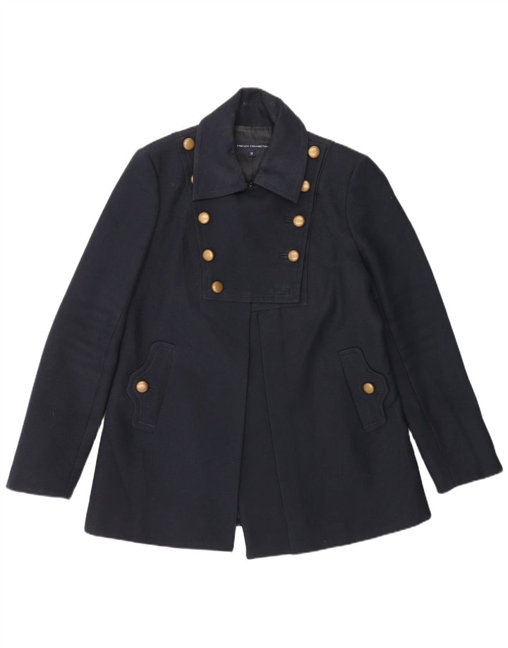 French Connection Damen Pea Coat UK 12 Medium Navy Blue Polyester