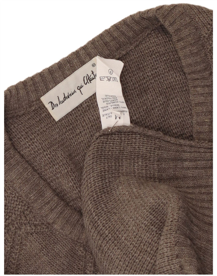 Vintage Herren V-Ausschnitt Pullover Pullover Mittelgrau Argyle/Diamond Wool