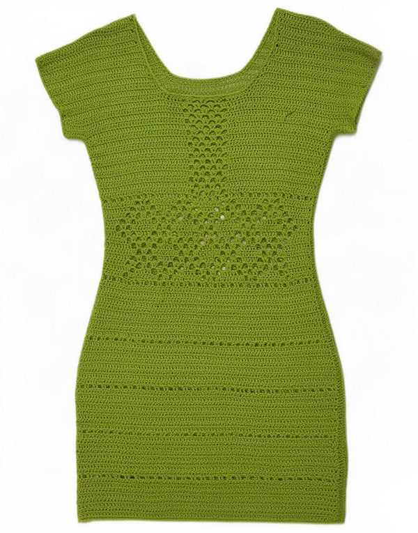 Vintage Womens Short Sleeves Jumper Dress UK 8 Small Green