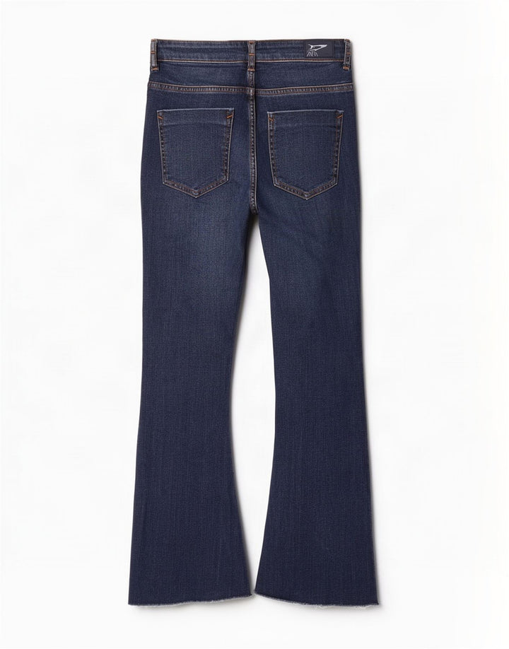 Zara Damen Crop Flared Jeans EU 38 Small W28 L26 Blau