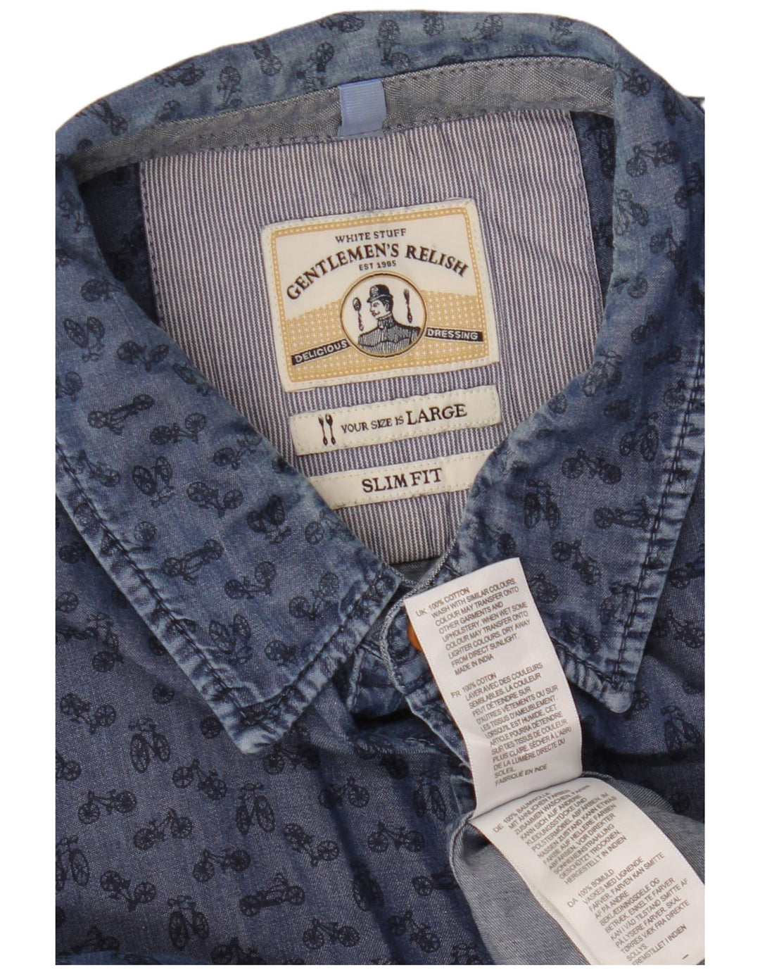 White Stuff Herren-Hemd mit abstraktem Muster, schmale Passform, groß, aus blauer Baumwolle