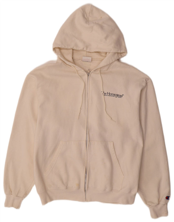 CHAMPION Mens Zip Hoodie Sweater Medium Off White