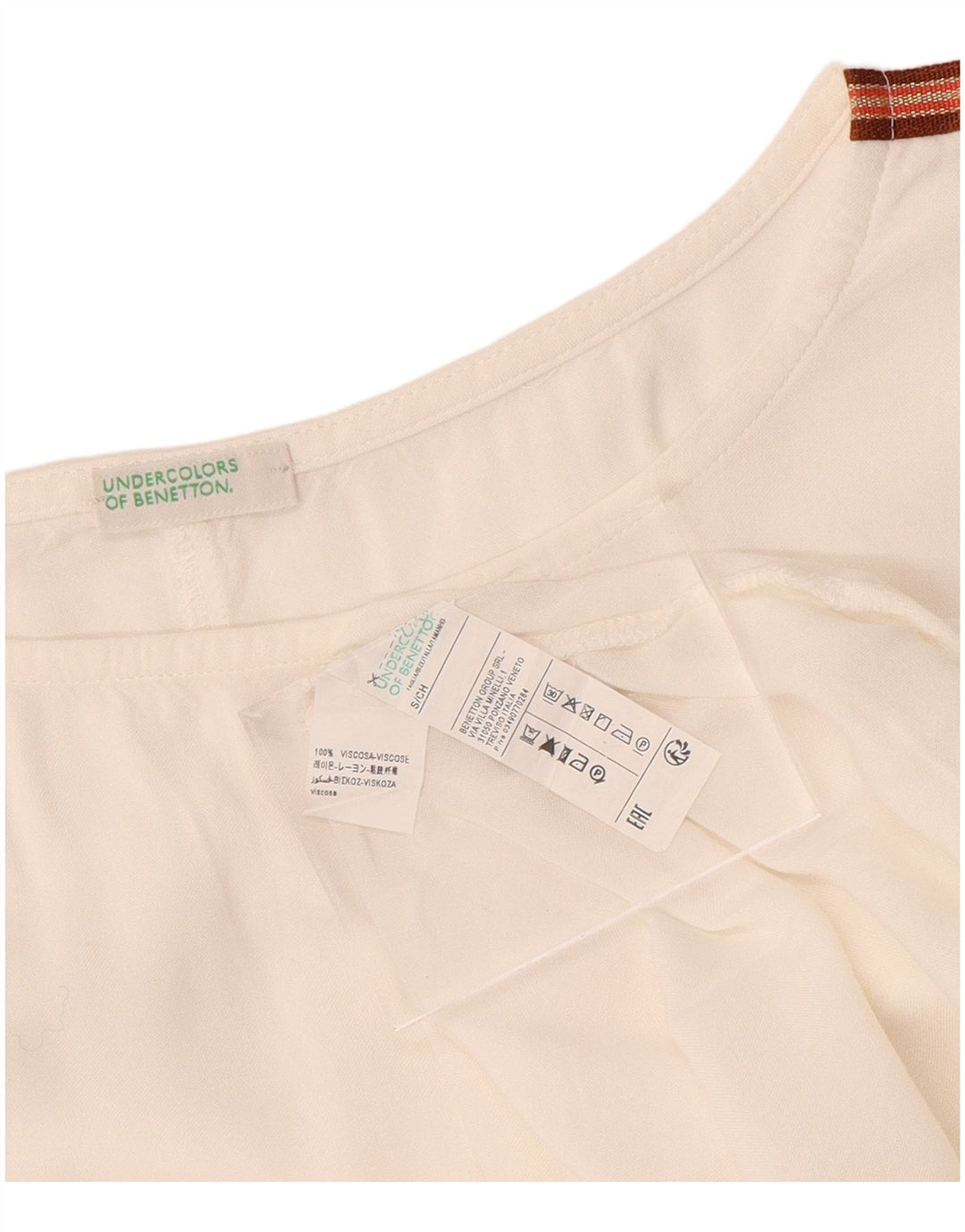 BENETTON Damen-Blusenoberteil in Übergröße, Gr. 10, Größe S, gebrochenes Weiß, Viskose