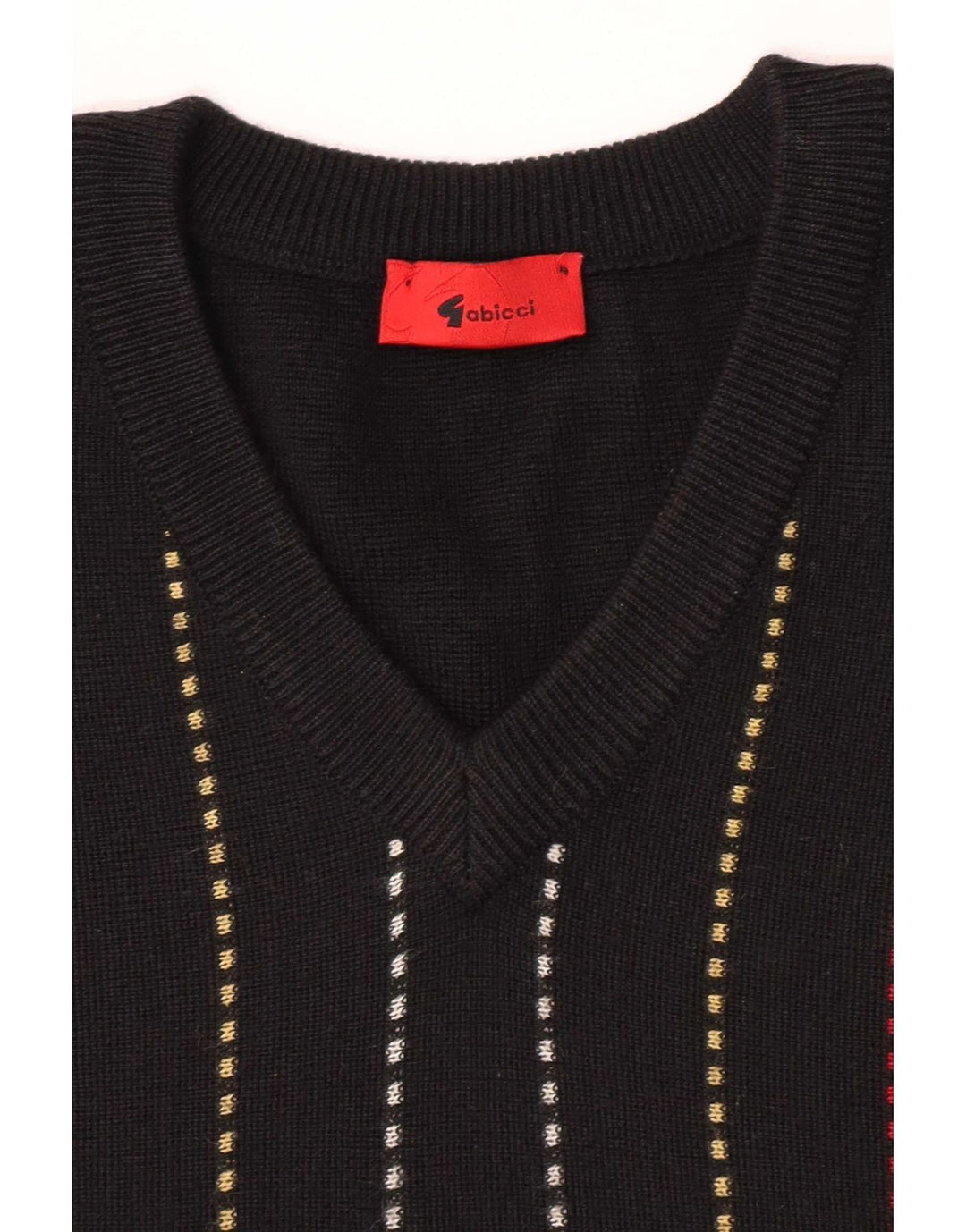 Gabicci Herren-Pullover mit V-Ausschnitt, XL, schwarz gestreift, Wolle