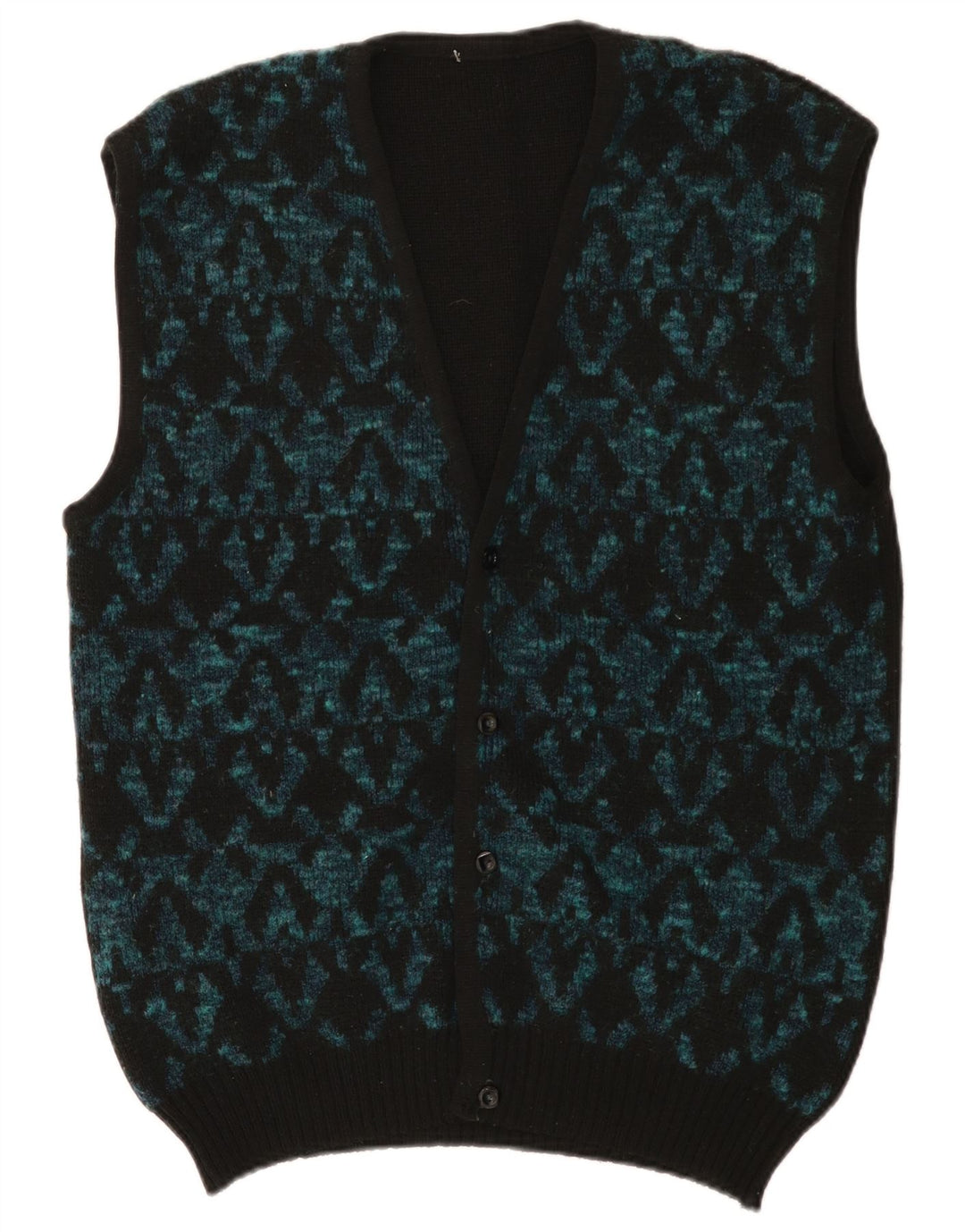 Vintage Herren Ärmelloser Cardigan Pullover Medium Schwarz Geometrisch