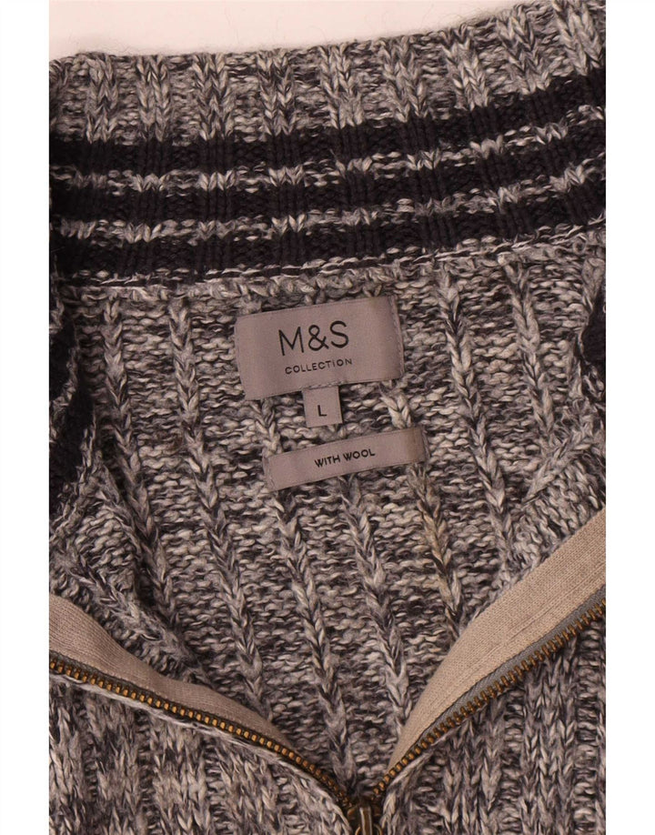 Marks & Spencer Herren-Pullover mit Reißverschluss am Hals, große grau gesprenkelte Wolle