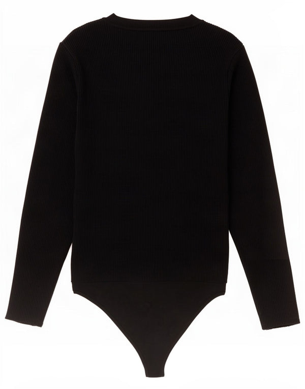 Abercrombie & Fitch Damen Langarm-Body UK 12 Mittelschwarze Viskose