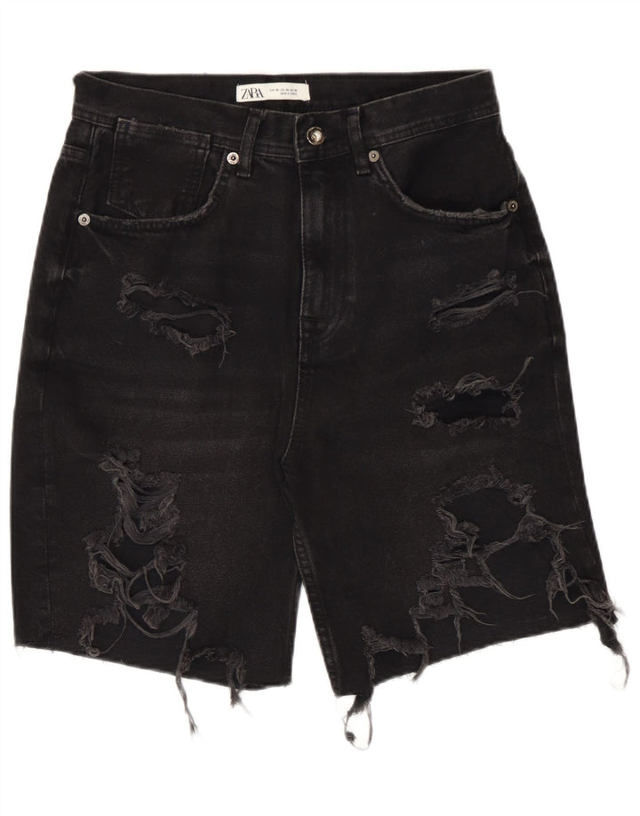 Zara Herren Distressed Denim Shorts EU 38 Small W30 Schwarz