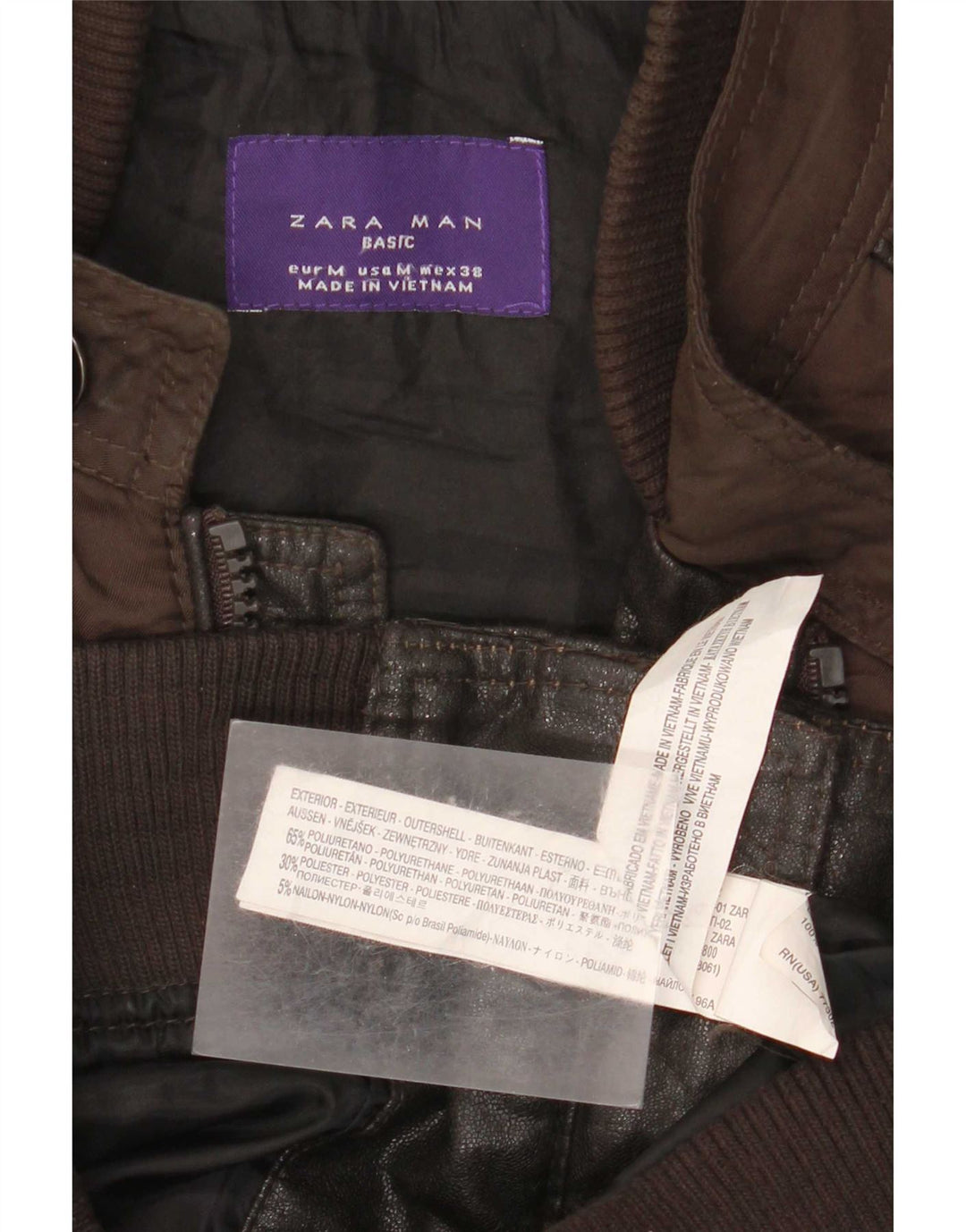 Zara Herren Kunstlederjacke UK 38 Mittelbraunes Polyurethan