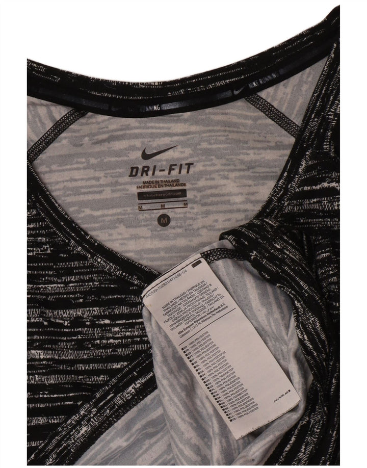Nike Damen Dri Fit T-Shirt Top UK 12 Mittelschwarz geflecktes Polyester