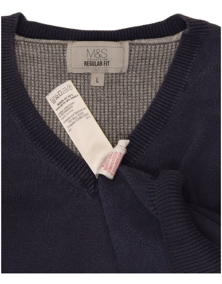 Marks & Spencer Herren-Pullover, reguläre Passform, V-Ausschnitt, Größe L, Marineblau