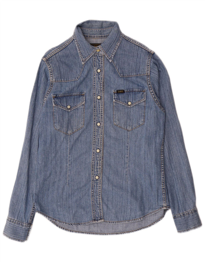 Lee Damen Jeanshemd UK 10 Small Blau Baumwolle