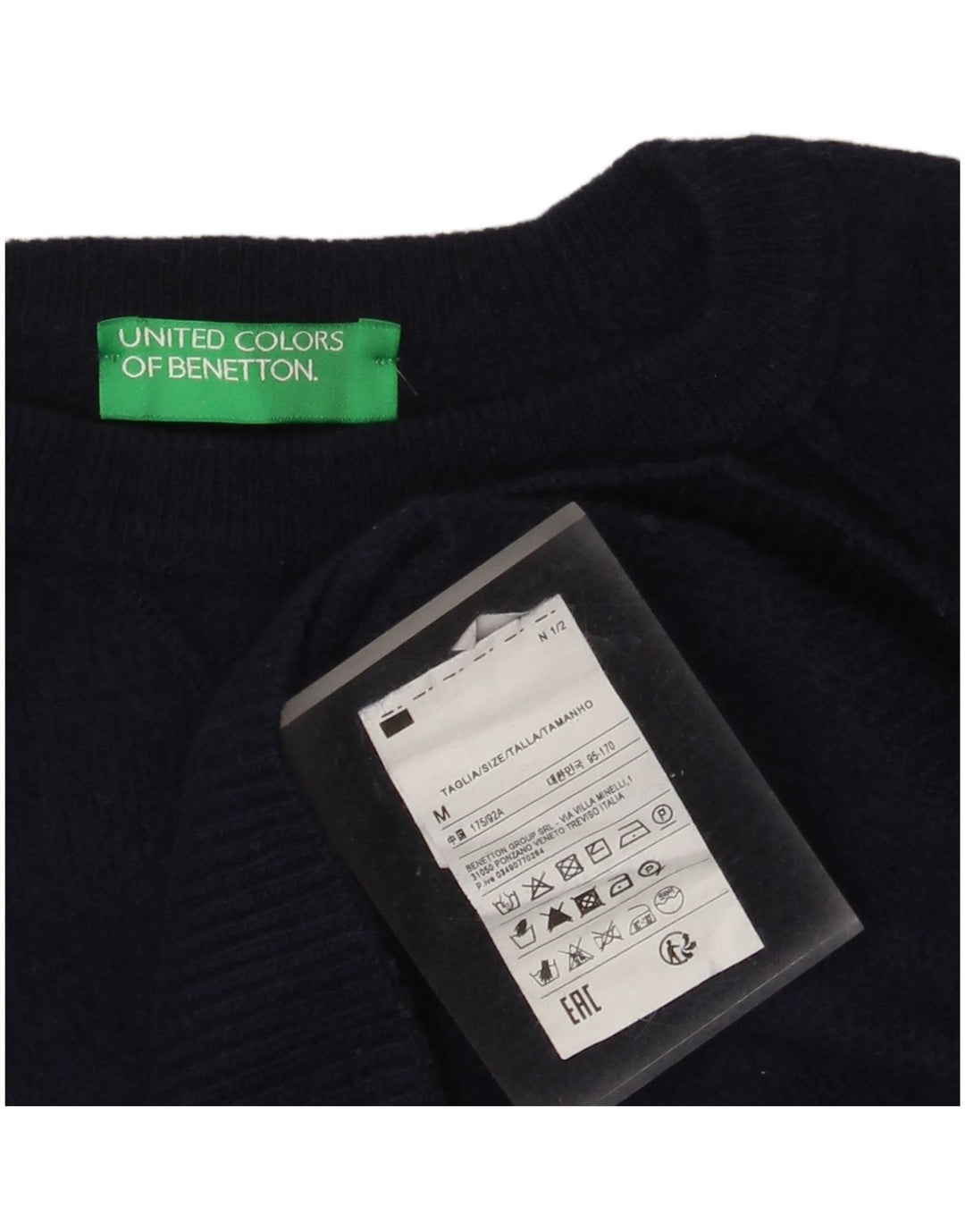Benetton Damen-Pullover mit Rundhalsausschnitt, UK 14, mittelmarineblaue Wolle