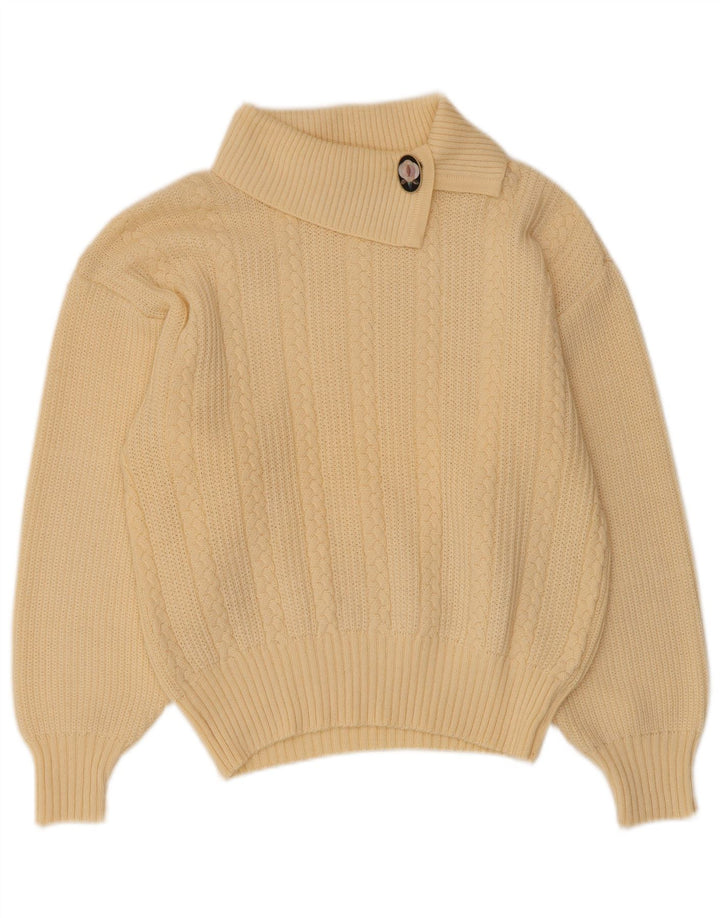 Vintage Damen Schalhalspullover Pullover IT 42 Mittelgelbes Acryl