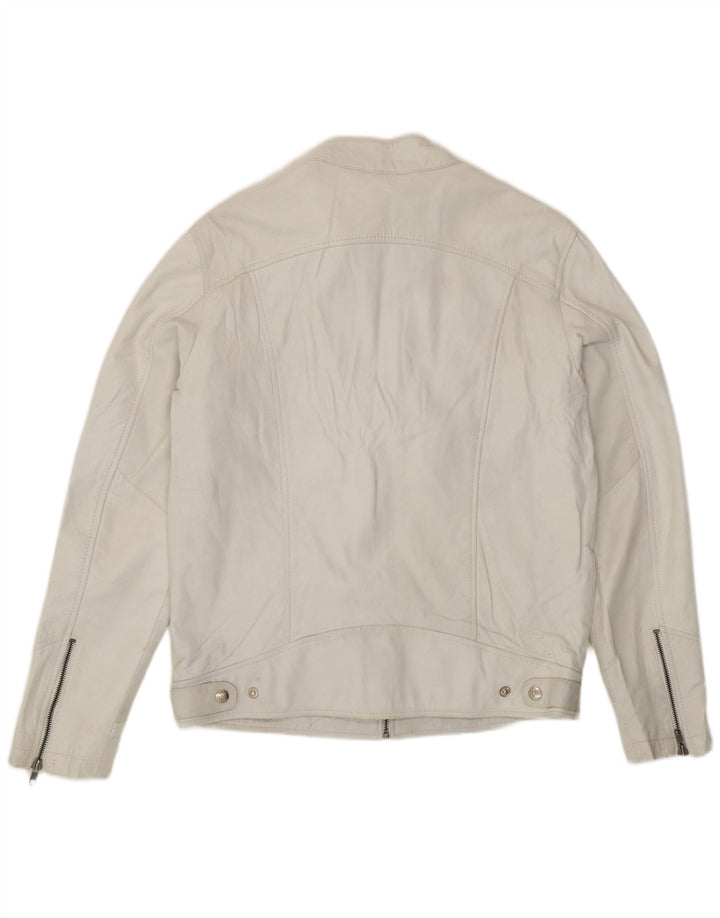 Vintage Damen Biker Lederjacke UK 18 XL Weißes Leder